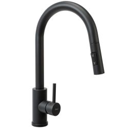 Черен смесител за кухня REA FRESH BLACK с изтеглящ се 2-функционален чучур
