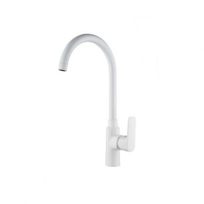 Бял смесител за кухня CASCADA LIFE WHITE с висок въртящ се чучур