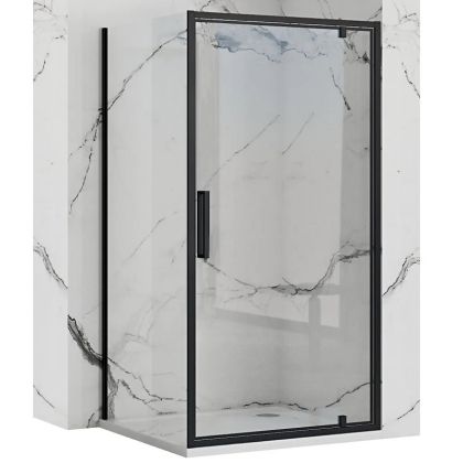 Черна правоъгълна душ кабина REA RAPID SWING 90х80/90/100 см с 6 мм прозрачно стъкло