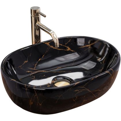 Черна мивка за плот AMELIA BLACK MARBLE 48х35 см