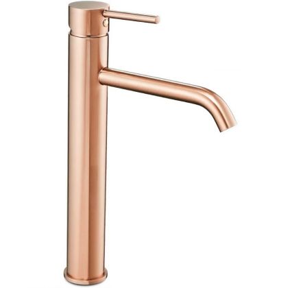 Висок смесител за мивка за плот за баня LUNGO ROSE GOLD - розово злато