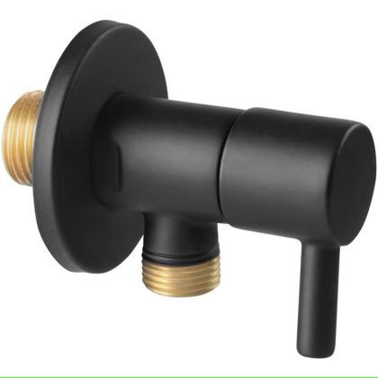 Луксозен черен спирателен кран ROTONDO 1/2″/1/2″