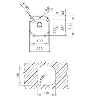 Мивка за кухня STYLO 1С 46х48 см микролен