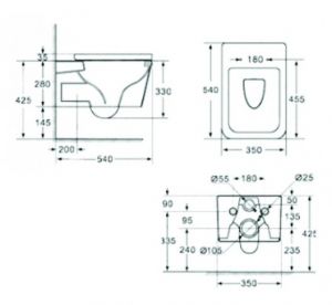 Стенна тоалетна чиния CLEAR RIM ICC 5135