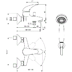 Смесителна батерия за вана/душ за баня ORION с аксесоари VIDIMA B4227AA