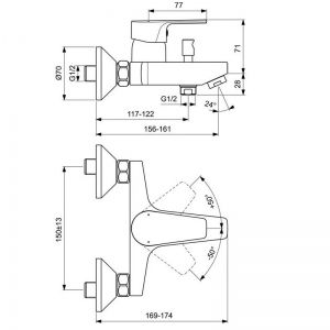 Смесителна батерия за вана/душ ESLA без аксесоари IDEAL STANDARD BC229AA