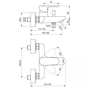 Смесителна батерия за вана/душ TYRIA без аксесоари IDEAL STANDARD BC157AA