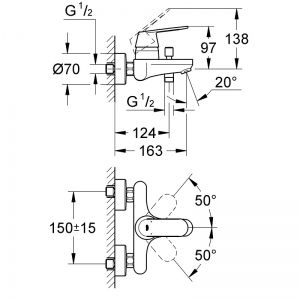 Смесителна батерия за вана/душ GROHE EUROSMART COSMOPOLITAN без аксесоари 32831000