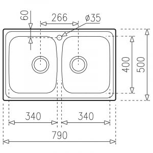 Двойна кухненска мивка TEKA UNIVERSE 79х50 см 80 T-XP 2B