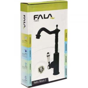 Черна смесителна батерия за кухненска мивка FALA RETRO BLACK 2 с висок въртящ се чучур