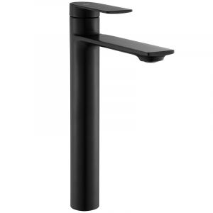 Висок черен смесител за мивка за баня STORM BLACK