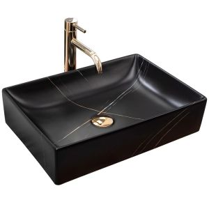 Черна мивка за плот INGA BLACK MARBLE 51х35 см