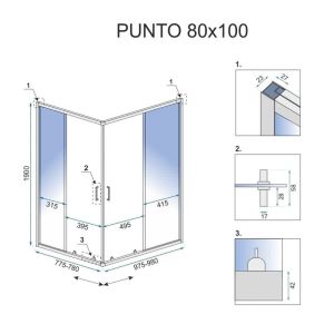 Правоъгълна душ кабина 100х80 см с 4 мм прозрачно стъкло REA PUNTO