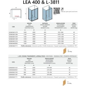 Правоъгълна душ кабина KARAG LEA 400 L-3811 BLACK 150х70/80/90 см с 6 мм прозрачно стъкло и черен профил