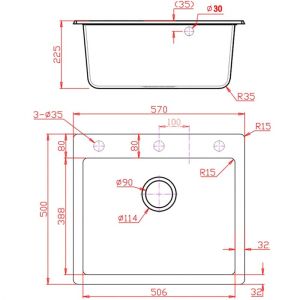 Гранитна кухненска мивка 57х50х22 см сива ICSG 8304 GRAY